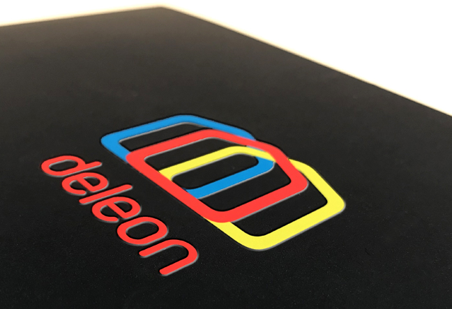 Deleon bi fold video book with embossed cover and silver imprint